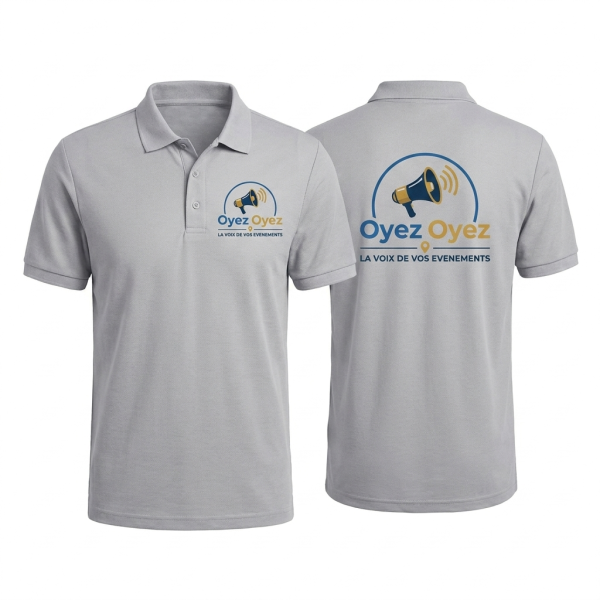 Polo gris, logo au coeur et grand logo au dos