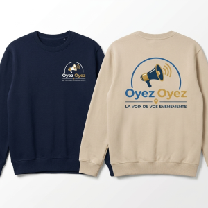 Sweat-shirts marine et sable, logo au coeur et grand logo au dos